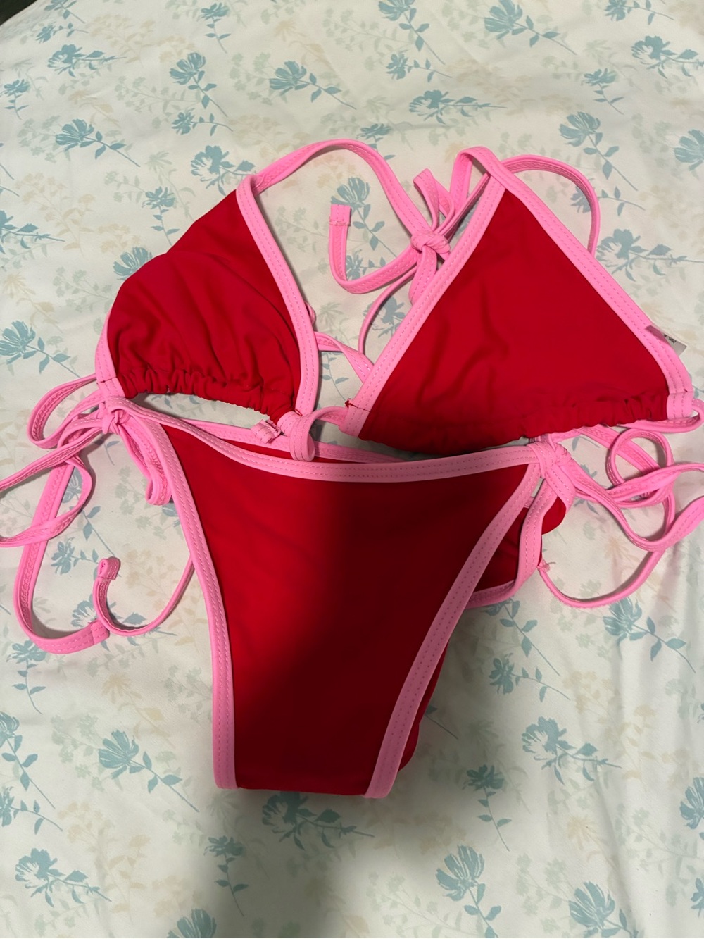 SHEIN Red Bikini with Pink Trim